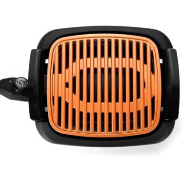 Imagem de Grelha Elétrica Antiaderente Portátil, Chapa de Indução, Base Removível, Preta e Laranja