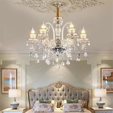 Imagem de Luxo Europeu Vela Cristal Candelabro LED Criatividade Americana Sala de Estar Restaurante Quarto Villa Hotel Edifício Duplex Lâmpada Pendente (B 6 luzes)