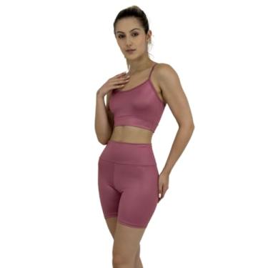 Imagem de Conjunto Top Alcinha + Shorts Cintura Cirrê Anti-transparência Fitness Academia (GG, Rosa)