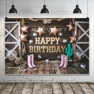 Imagem de Nihilar 3 x 2,4 m, fundo de aniversário de vaqueira ocidental, madeira rústica, rosa, botas de caubói selvagem, fundo fotográfico, para mulheres, meninas, festas de aniversário, decoração de festa de
