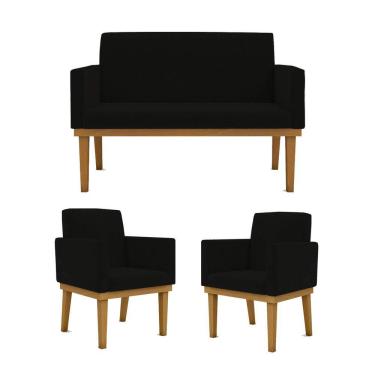 Imagem de Ki 02 Poltronas Com Base + Namoradeira Sala preta