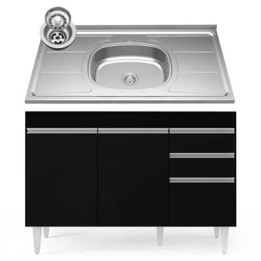 Imagem de Balcão Gabinete com Pia Inox 120cm Michigan Preto - Lumil - Lumil Móve