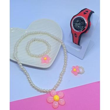 Imagem de Kit Relógio Infantil Digital Menina Cronometro Alarme Calendário Luz L