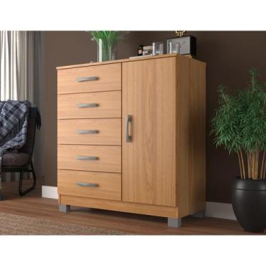 Imagem de Cômoda Sapateira 1 Porta 5 Gavetas Zurique com Pés - Evidência Móveis