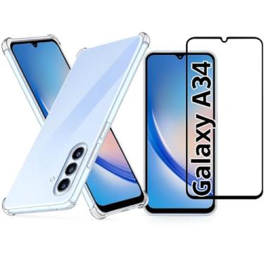 Imagem de Kit Galaxy A34 Capa Capinha Silicone TPU Transparente Anti Impacto + Película Protetora de Cerâmica 9D Anti Risco Anti Impacto Alta Transparente Modelo Compatível com Samsung Galaxy A34
