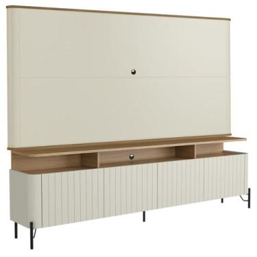 Imagem de Rack Sala Com Painel Para TV 75 Pol 4 Portas Brise 180cm Pés Preto Cli