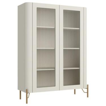 Imagem de Cristaleira Sala De Jantar 2 Portas Vidro Pés Industrial Dourado Naim 