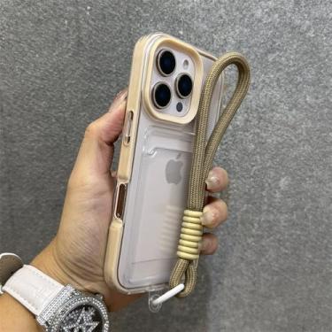 Imagem de Capa tipo carteira de luxo transparente com compartimento para cartão para iPhone 16, 15, 14 Plus, 12, 11, 13 Pro Max, alça de pulso de silicone macio, capa de corda de mão, Khkai, para iPhone 15 Pl