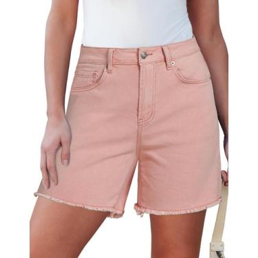 Imagem de Shorts luvamia FLE/Exclusive Jean para mulheres, rosa de cintura alta