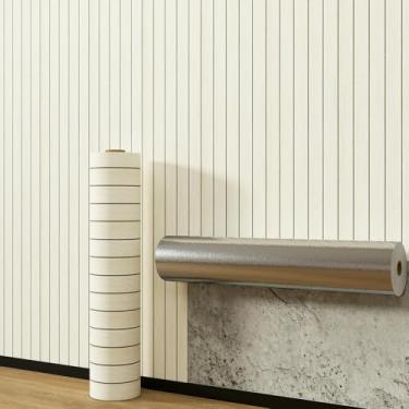 Imagem de Papel de parede 3D ranhurado grade de madeira papel de parede autoadesivo impermeável e à prova de umidade para sala de estar banheiro e cozinha renovação de parede Mi grão de madeira 40 * 300 cm