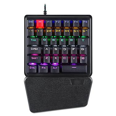 Imagem de Teclado de jogo com uma mão, teclado de jogo mecânico de mão única com fio USB com luz de fundo colorida arco-íris, com descanso de mão, para computador de mesa, PC, laptop, notebook small gift