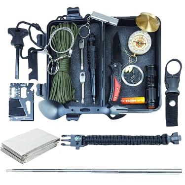 Imagem de Kit Sobrevivência Selva Emergência Bússola Lanterna Canivete Apito Paracord Pesca
