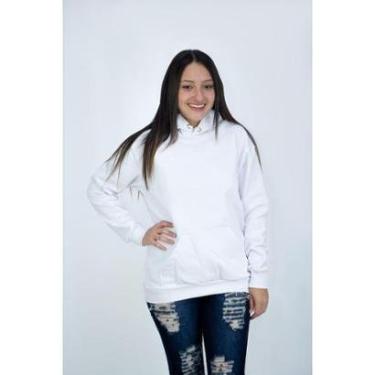 Imagem de Blusa Moletom Canguru Branco Feminino Liso DBL-Unissex
