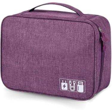 Imagem de Necess?rie organizadora de cabos de viagem eletr?nicos, bolsa de acess?rios, imperme?vel, universal, eletr?nicos acess?rios bolsa para cabos, carregador (GRANDE VIOLETA)