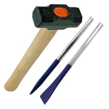 Imagem de Kit Marreta 1kg Ferro Fundido Com Cabo + Talhadeira Ponteira De Aço Pa