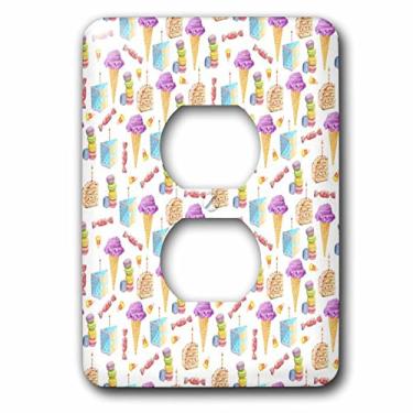 Imagem de 3dRose lsp_267420_6 Bonitos casquinhas de sorvete roxas e azuis, bolo, biscoitos, capa de tomada padrão de doces