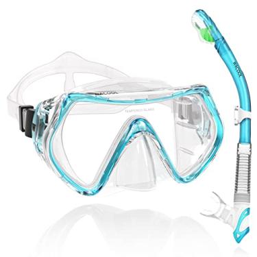 Imagem de WACOOL Conjunto de Pacote de Mergulho com Snorkel Profissional com Válvula de Purga de Vidro Antiembaçante E Bocal de Silicone Antirrespingo para Homens E Mulheres (Crianças, Azul Lago)