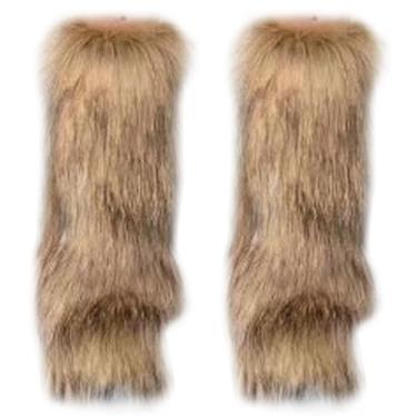 Imagem de Polainas de pele, polainas felpudas de pele sintética, 15,7 polegadas, polainas de pele sintética 1 par, capas de botas peludas marrom