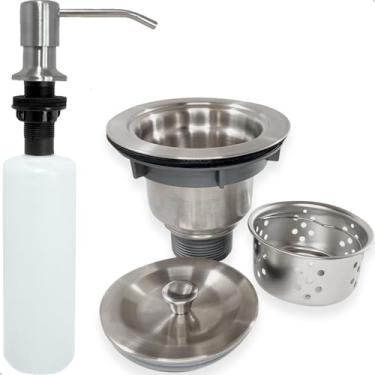 Imagem de Dona D Cor, Dispenser Dosador Detergente 500ml Inox Escovado E Valvula Pia Cozinha 4 1/2 Com Cesto Higienico Ralo Escoamento Cuba E