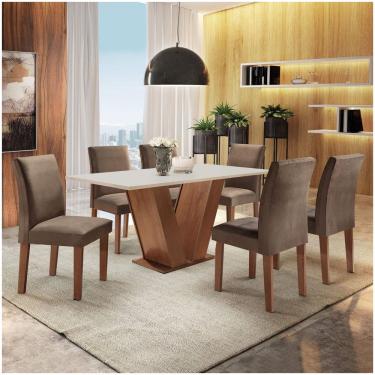 Imagem de Conjunto Sala de Jantar Mesa Tampo Mdf 6 Cadeiras Espanha - Siena Móveis Chocolate