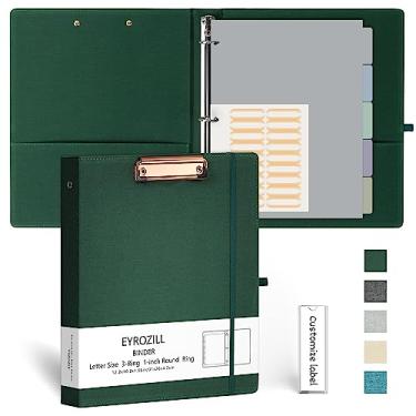 Imagem de EYROZILL Fichário de 3 anéis, organizador de fichário de linho de 2,5 cm para tamanho carta (21,5 x 28 cm) com 5 divisórias de abas, etiquetas de pasta de arquivo e pranchetas de perfil baixo, material escolar e de escritório - verde escuro