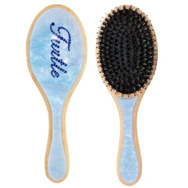 Imagem de Escova de cabelo personalizada com strass com nome - Escova de cabelo brilhante personalizada para mulheres e meninas, escova de madeira de bambu de mármore feita à mão para massagem do couro cabeludo