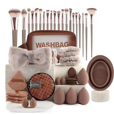 Imagem de Conjunto de pincéis de maquiagem, 42 peças, conjunto de ferramentas profissionais de maquiagem com bolsa de lavagem, kit de pincéis de maquiagem para olhos e rosto e ferramentas para iniciantes e