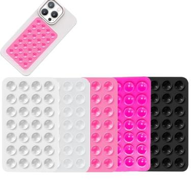 Imagem de Rookii 5 peças de montagem de capa de telefone com sucção de silicone, suporte de telefone de chuveiro espelho de brinquedo fidget mãos livres, vídeos e selfies Tiktok (rosa preto)