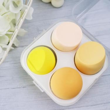 Imagem de Conjunto de esponja de maquiagem, liquidificadores de base de esponja de beleza com 1 suporte e caixa de ovos, impecável para creme, pó e líquido - multicolorido, 4 peças, série amarela