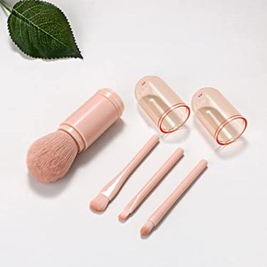 Imagem de Conjunto de pincéis retráteis 4 em 1 para maquiagem e cosméticos para viagem, pincel de destaque, pincel de sombra, pincel de pó de mistura de base, pincéis portáteis, rosa