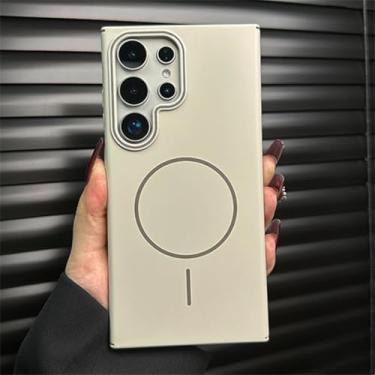 Imagem de HJZSZX Capa protetora para Samsung S24 Plus, capa protetora rígida de PC fosca de luxo à prova de choque, capa magnética para carregamento sem fio (para Sam S24 Plus/Branco BX FG)