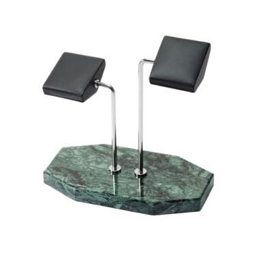 Imagem de VHDY85KA Suporte de joias leve luxuoso mármore dupla posição organizador de relógio de aço inoxidável adereços de exibição criativo bandeja de relógio suporte de exibição de joias (verde)