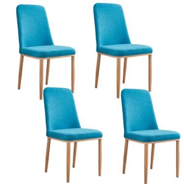 Imagem de Conjunto de 4 cadeiras de jantar de madeira modernas com assento estofado, cadeiras de cozinha macias e confortáveis com pernas e encosto de metal, ideal para sala de estar ou área de estar (E 4)