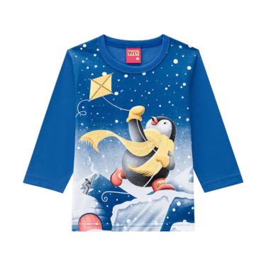 Imagem de Camiseta manga longa pinguim bebe azul kyly