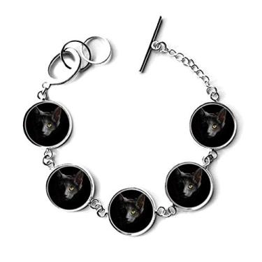 Imagem de DIYthinker Bracelete com pingente de corrente de gato preto com estrela selvagem