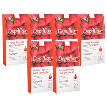 Imagem de Kit 6 Caixas Folhas Prontas Cera Depilatória Depilação Corporal Depilflax Morango
