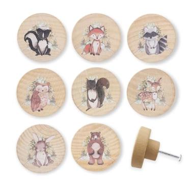 Imagem de Lasyman 8Pack1.8 Puxadores de armário de armário de berçário de madeira natural armário de animais de madeira infantil puxadores de gaveta fofos