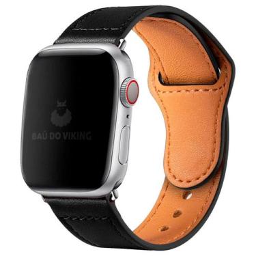 Imagem de Pulseira Couro Fecho Botão Pino Compatível com Apple Watch - Baú do Vi