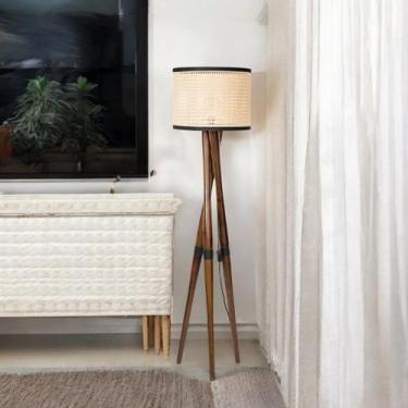 Imagem de Luminária Belíssima Preta com Pés  Madeira e Cúpulas de Tela - D+MOB