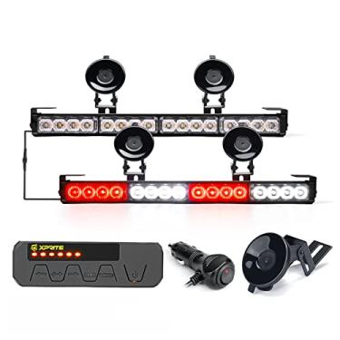 Imagem de Xprite Barra de luz dupla estroboscópica de tráfego de emergência de LED, viseira de barra, interior de deck de para-brisa, aviso de perigo de segurança piscando com caixa de controle, para caminhões de veículos voluntários de ambulância branco e vermelho