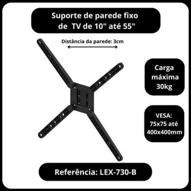 Imagem de Suporte para TV de parede fixo 10" até 55" até 30kg aço carbono - AVAT