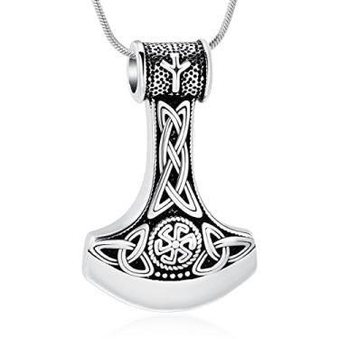 Imagem de Minicremation Joias de cremação para cinzas machado urna colar para mulheres e homens viking machado martelo lembrança memorial urna colar com pingente, Aço inoxidável, Sem Pedra Preciosa