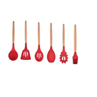 Imagem de Kit Utensílios De Silicone Cozinha Com Cabo Madeira