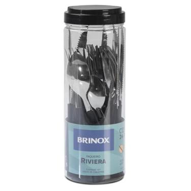 Imagem de Faqueiro Riviera Inox 24 Peças Brinox Jogo Talheres Preto