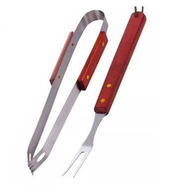 Imagem de Kit Churrasco 2 Pçs Aço Inox E Madeira 34cm X 6,5cm X 2,6cm - Clink