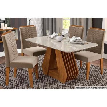 Imagem de Sala De Jantar Completa ágata C- Tampo Madeirado 130cm E 4 Cadeiras Clarice Savana-nature-madeirado-off White -suede Joli Cap - Cimol