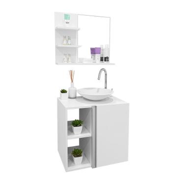 Imagem de Conjunto Gabinete Para Banheiro Branco E Cuba Com Espelheira Harpia