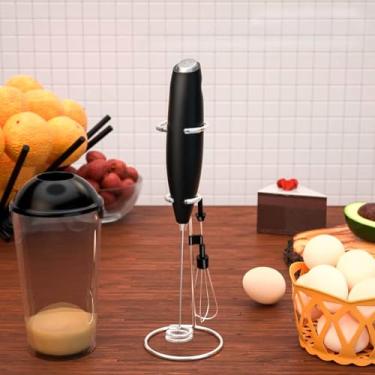 Imagem de Mini Mixer Bebidas de Aço Inox Misturador Elétrico de Leite Portátil Com Suporte Metálico -Batedor De Leite Elétrico Portátil Ideal Para Bebidas Quentes