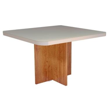 Imagem de Mesa De Jantar Tampo Mdf E Vidro 1,0m X 1,0m Naturalle Roma Bom Pastor