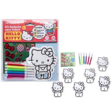 Imagem de Kit Dedoche p/ Colorir Hello Kitty Cards Canetinha Adesivos - Leo&Leo